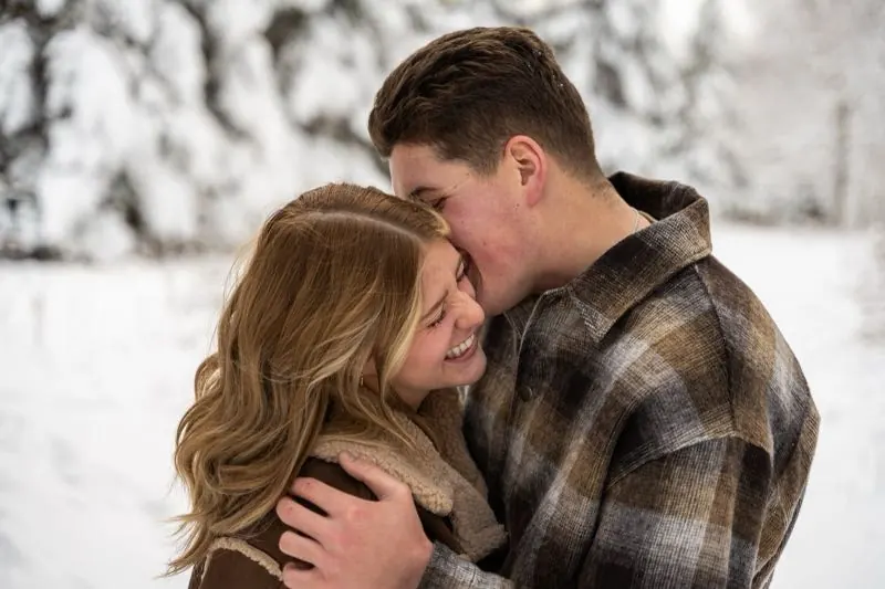 Quiet close moment in a winter forest